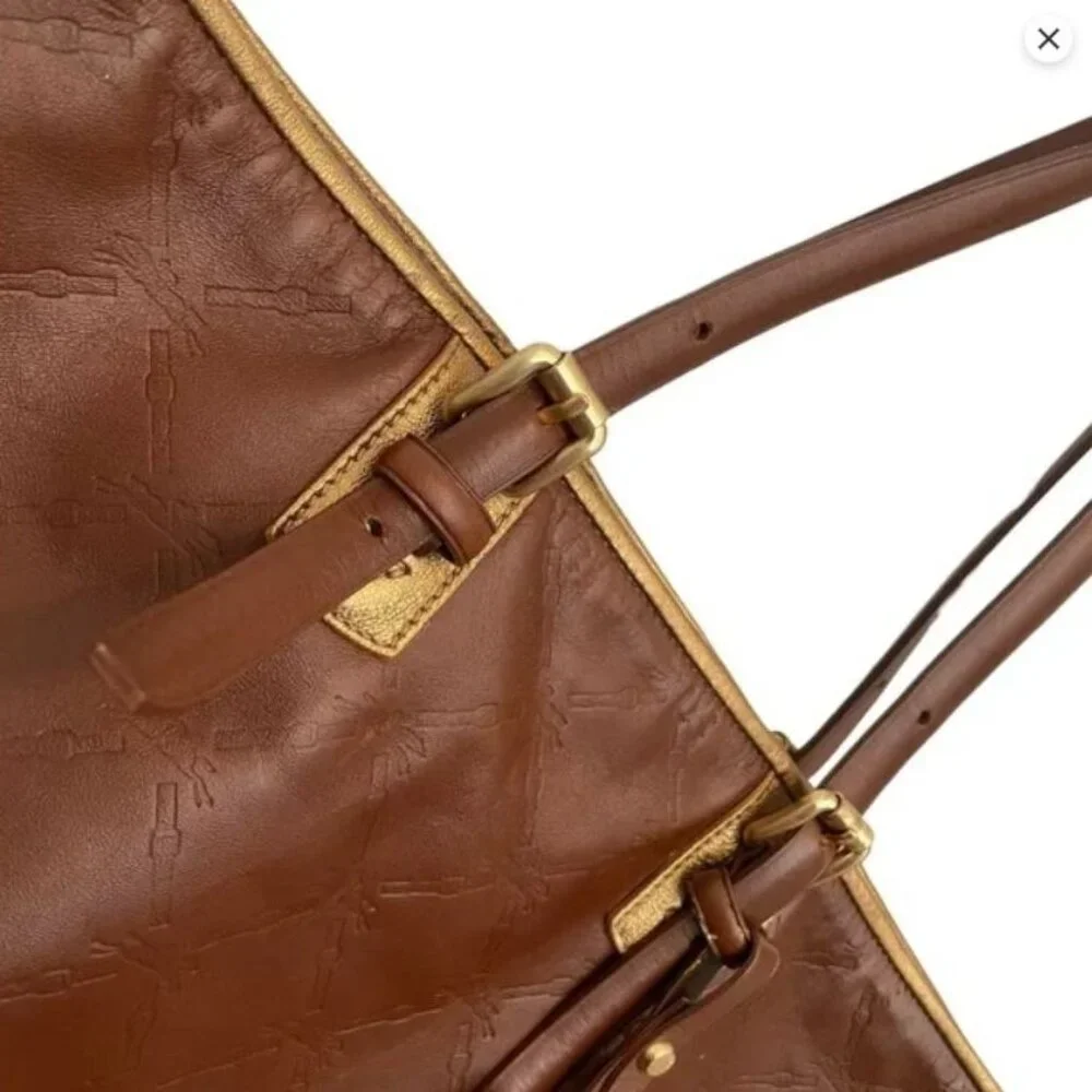 Longchamp Brown Leather Embossed Logo Pliage Bag - Picture 6 of 13